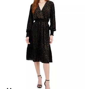 T Tahari - Women's Printed Long-Sleeve Faux-Wrap Midi Dress -NEW